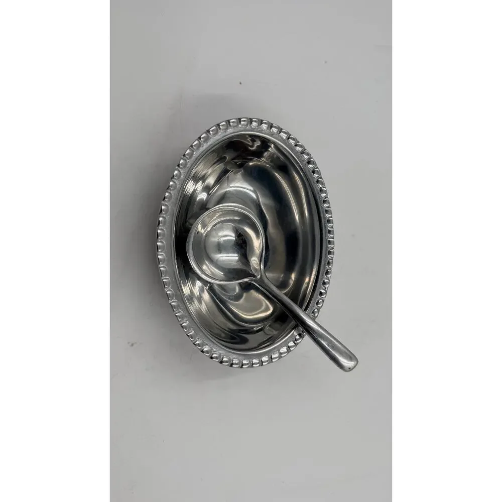 Vintage Mexican Hand-Crafted Polished Cast Aluminum Sauce  Bowl & Spoon